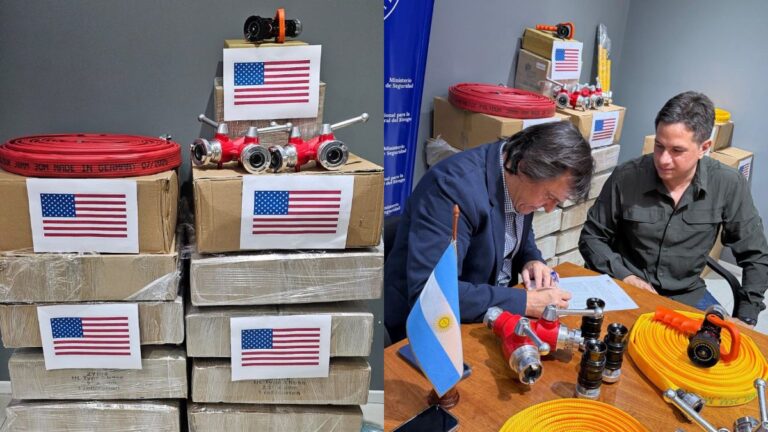 El embajador de EEUU en Argentina aportó 12 cajas con mangueras para los incendios en Chubut