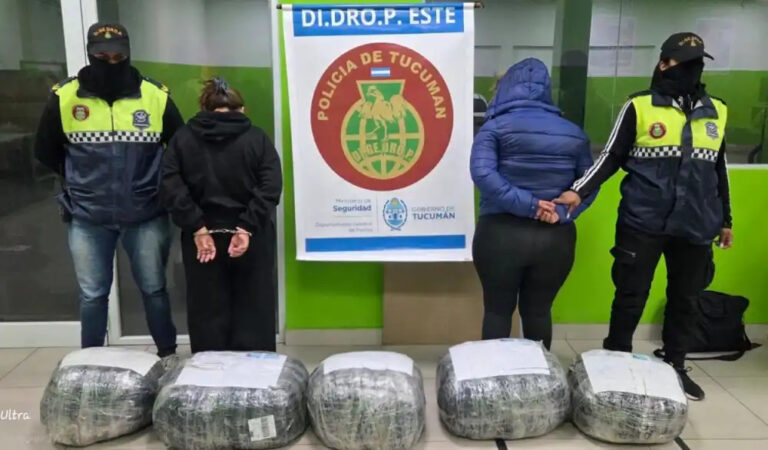 Policía revisa bultos con marihuana secuestrados en un camión de encomiendas en Tucumán
