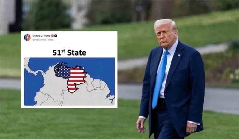 Mapa de Venezuela con la bandera de Estados Unidos, publicado por Donald Trump en Truth Social